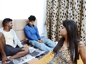 Desi pornstar Suhna's first length of existence group sex with hung studs - full hardcore bang-out with cum in mouth