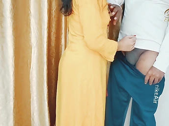 Amateur girlfriend's first time roleplay with neighbor at one's disposal home: doggy style, foreplay, and more!