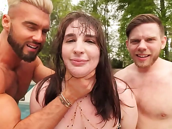 Yam-sized-jugged black-haired Paige Steele gets a hard-core twosome way in underclothing & dumps all over