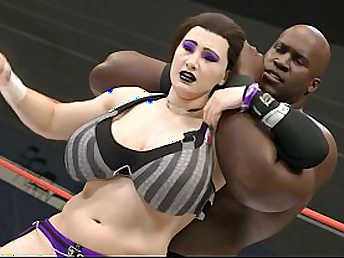 Watch this big-breasted babe mortify her wrestler in a 3D interracial scene