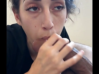 Venusvia deep-throats a XXL dark-hued monster schlong allied to a professional